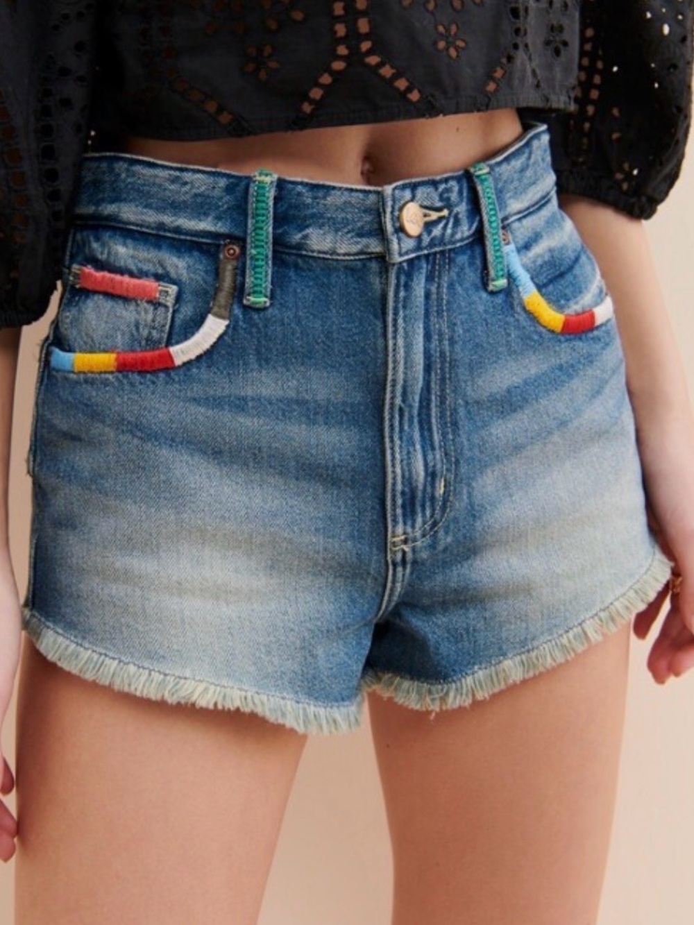 Lee Vintage Modern High Waisted Embroidered Cutoff Jean Shorts